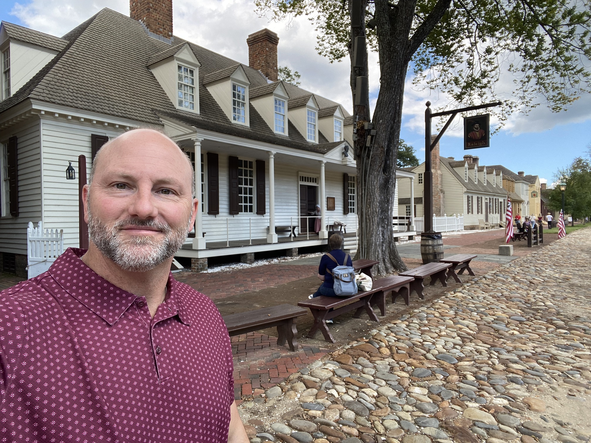 Eric Papp outside the Raleigh Tavern in Colonial Williamsburg